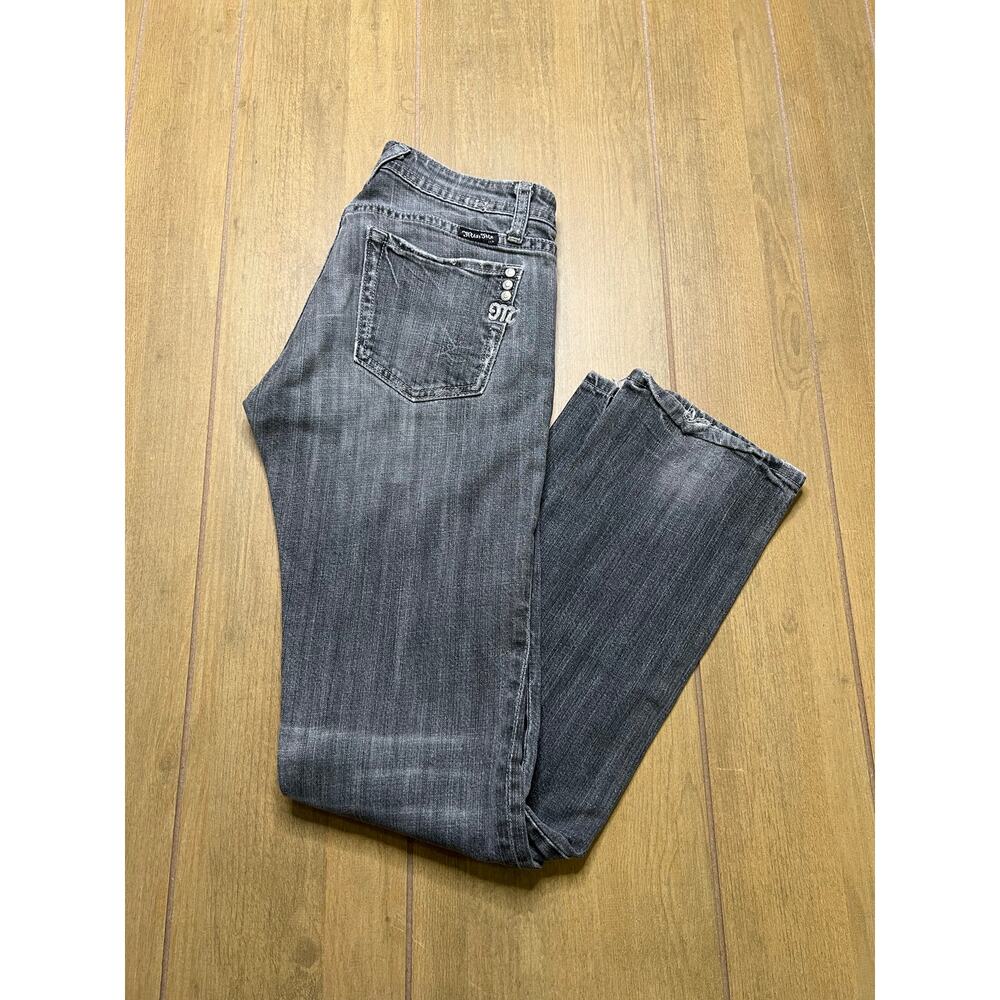MISS ME SKINNY GRAY JEANS RHINESTONES CRYSTAL WINGS SZ 28 Y2K LOW RISE